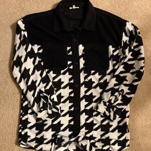 Maurices Black & White Houndstooth Teddy Jacket